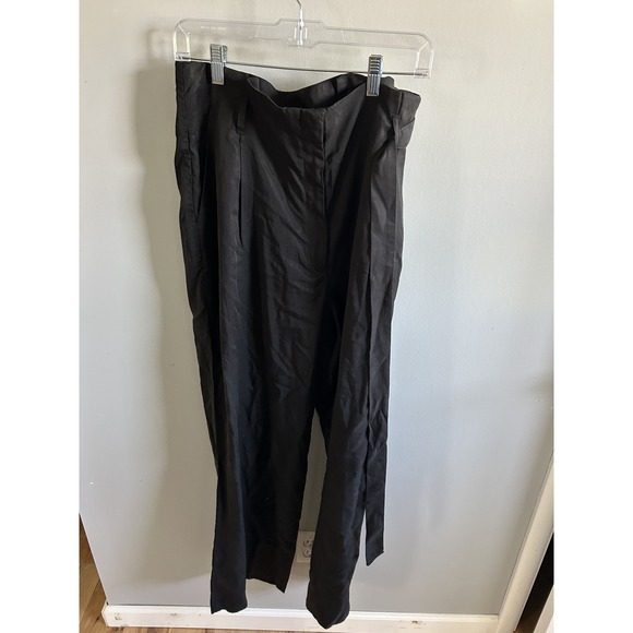 H&M Womens Black Wide Leg Tie Waist Pleated Dress Pants Size 12 High Rise - Picture 2 of 3